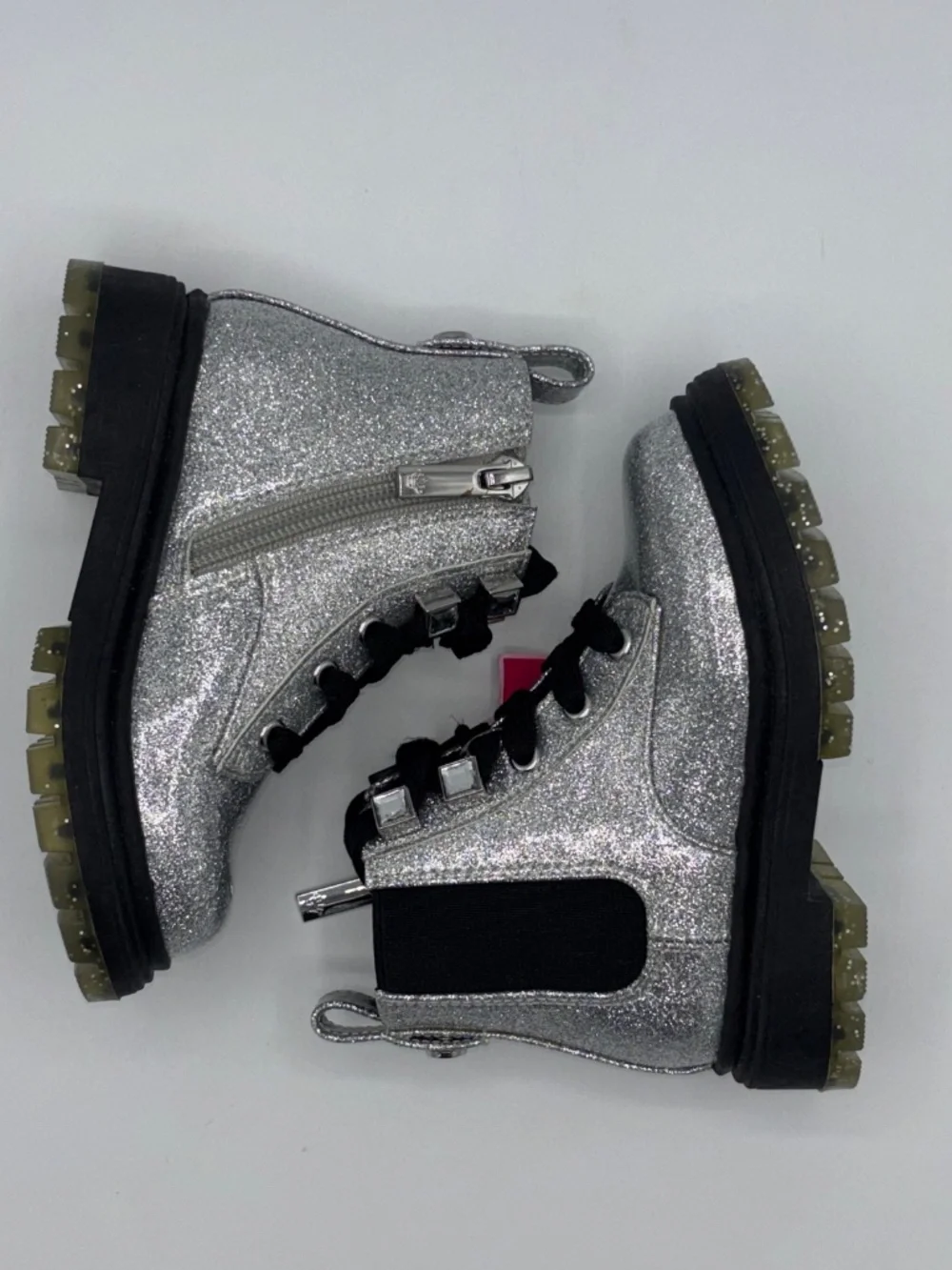 Nina Coelette Silver Grey Glitter Combat Lace-Up Boots Memory Foam Toddler 7